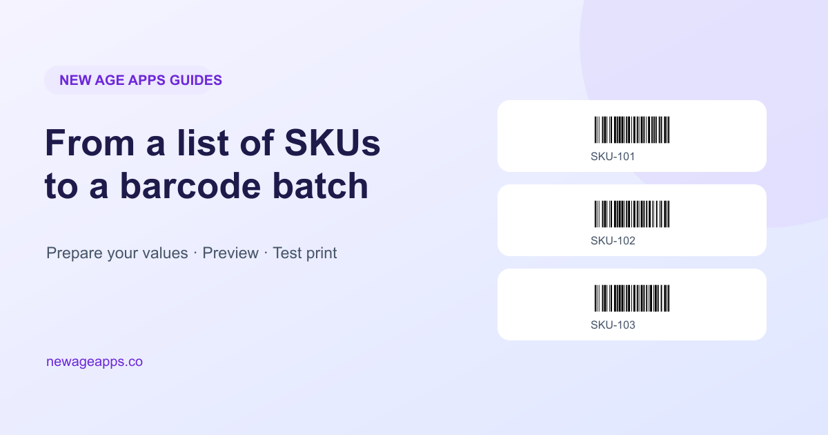 bulk barcode generator workflow from a list of values